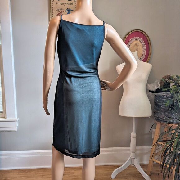 Vintage 90s Y2K Express Mini Dress Party Mesh Blue Cocktail Prom Mod Size 1/2 - Picture 4 of 12
